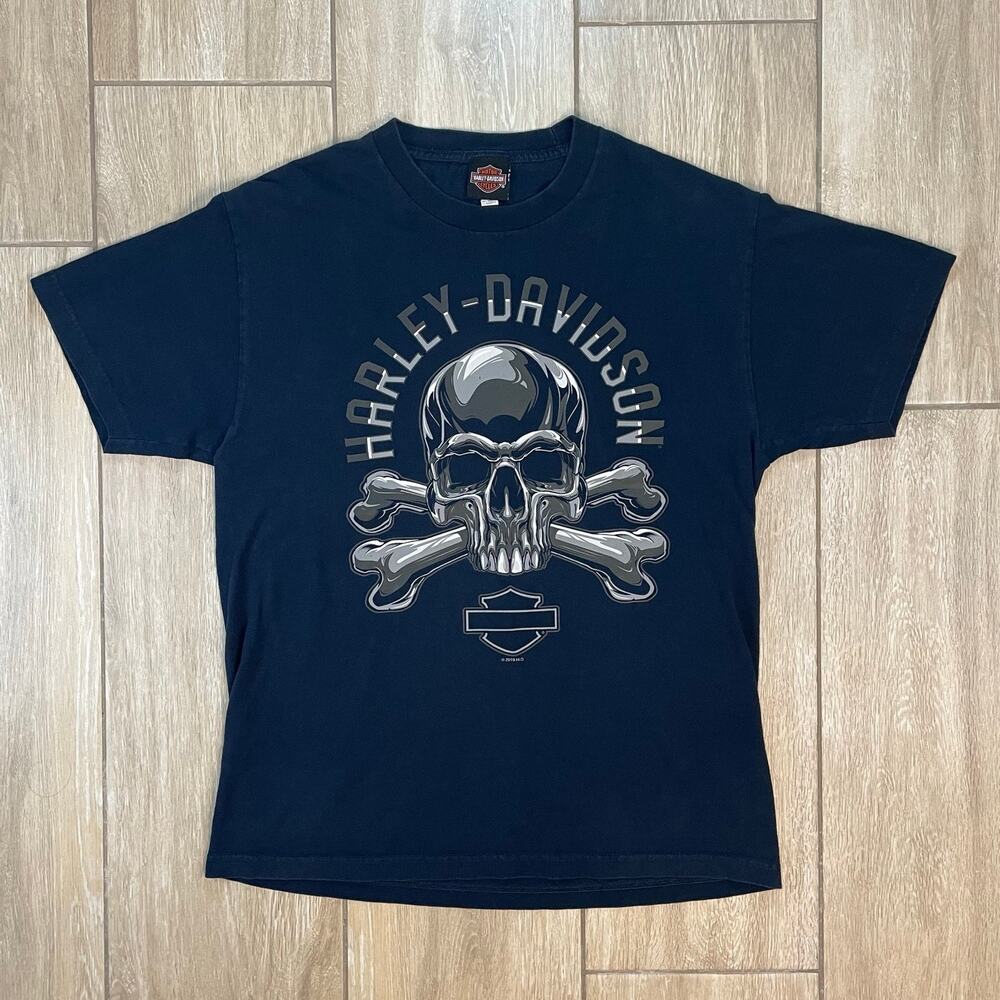 Harley Davidson Skull Graphic T Shirt Mens L Fort Thunder Oklahoma Biker Black